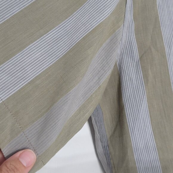 Cacharel Green Gray Striped Cotton Blend Collared Button Down Short Sleeves Sz S - Picture 4 of 9